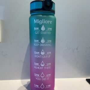 Motivatie drinkfles met rietje (turquoise/roze) 1000 ml