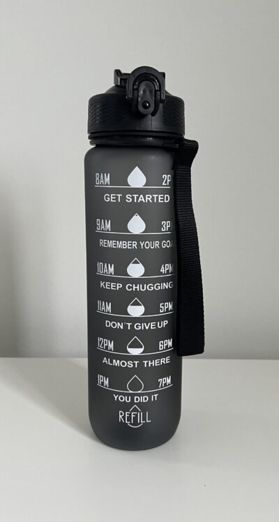 Motivatie drinkfles met rietje (zwart) 1000 ml
